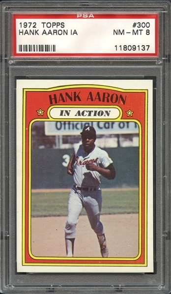 1972 Topps #300 Hank Aaron In Action PSA 8 NM-MT 