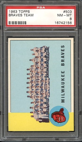 1963 Topps #503 Braves Team PSA 8 NM-MT 
