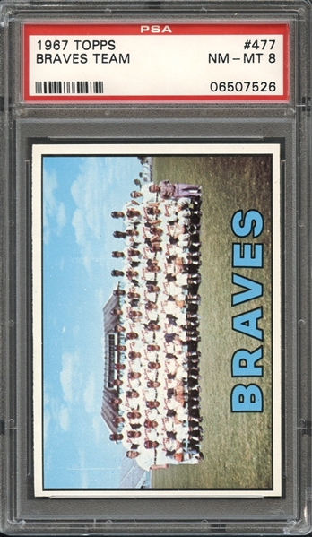1967 Topps #477 Braves Team PSA 8 NM-MT 