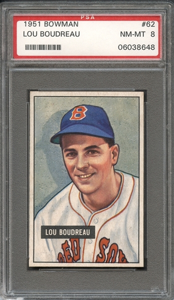1951 Bowman #62 Lou Boudreau PSA 8 NM-MT