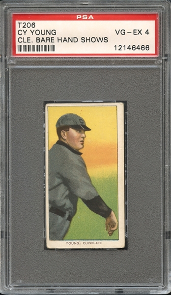 1909-1911 T206 Piedmont 150/25 Cy Young Cleveland Bare Hand Shows PSA 4 VG-EX 