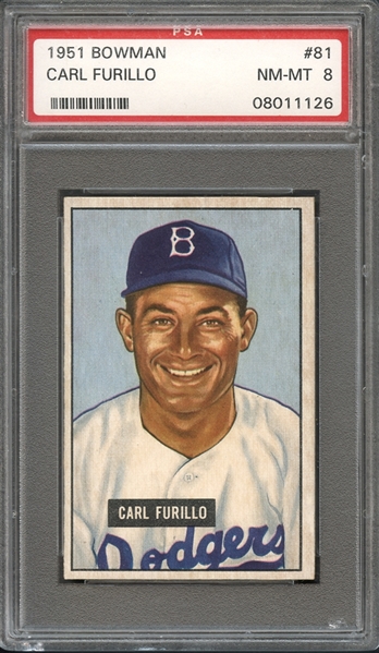 1951 Bowman #81 Carl Furillo PSA 8 NM-MT