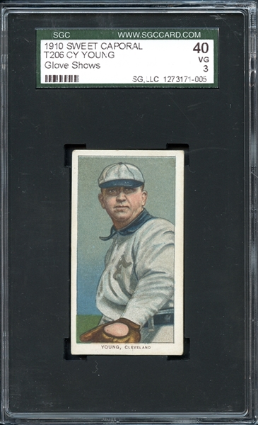 1910 T206 Sweet Caporal 350/30 Cy Young Glove Shows SGC 3 VG