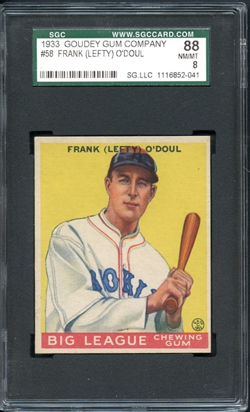 1933 Goudey #58 Frank (Lefty) ODoul SGC 8 NM-MT