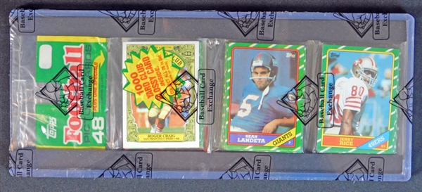 1986 Topps Football Unopened Rack Pack with Rice on Top and Perry on Back BBCE