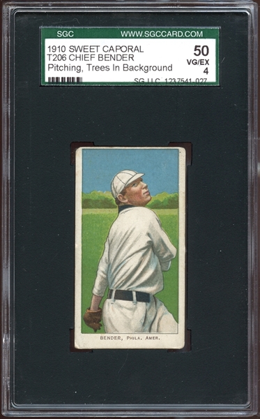 1909-11 T206 Sweet Caporal 350/30 Chief Bender Pitching, Trees in Background SGC 4 VG/EX
