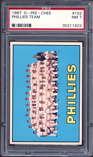 1967 O-Pee-Chee #102 Phillies Team PSA 7 NM