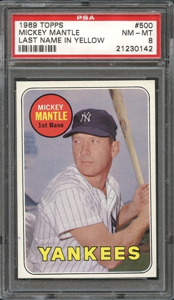 1969 Topps #500 Mickey Mantle Last Name in Yellow PSA 8 NM-MT