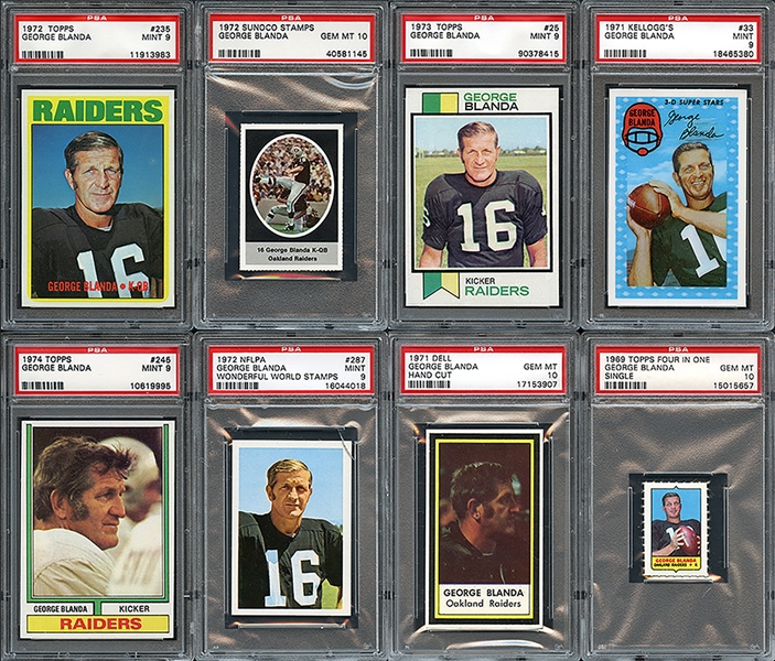 1969-1974 Collection of Eight (8) High Grade PSA Graded Cards of George Blanda