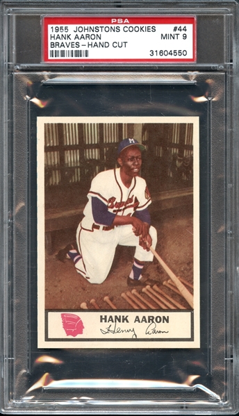 1955 Johnstons Cookies #44 Hank Aaron Braves Hand Cut PSA 9 MINT 