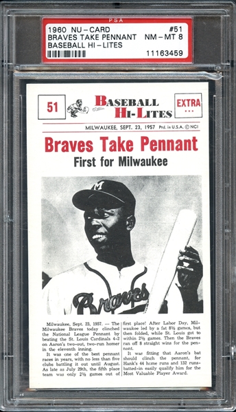 1960 Nu-Card Baseball Hi-Lites #51 Braves Take Pennant PSA 8 NM-MT 