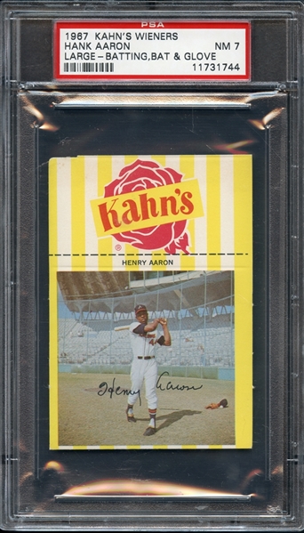 1967 Kahns Wieners Large Hank Aaron "Batting, Bat and Glove" PSA 7 NM 