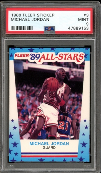 1989 Fleer Sticker #3 Michael Jordan PSA 9 MINT