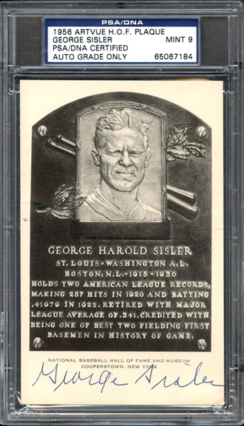 1956 Hall of Fame Black & White Postcard of George Sisler PSA 9 MINT 
