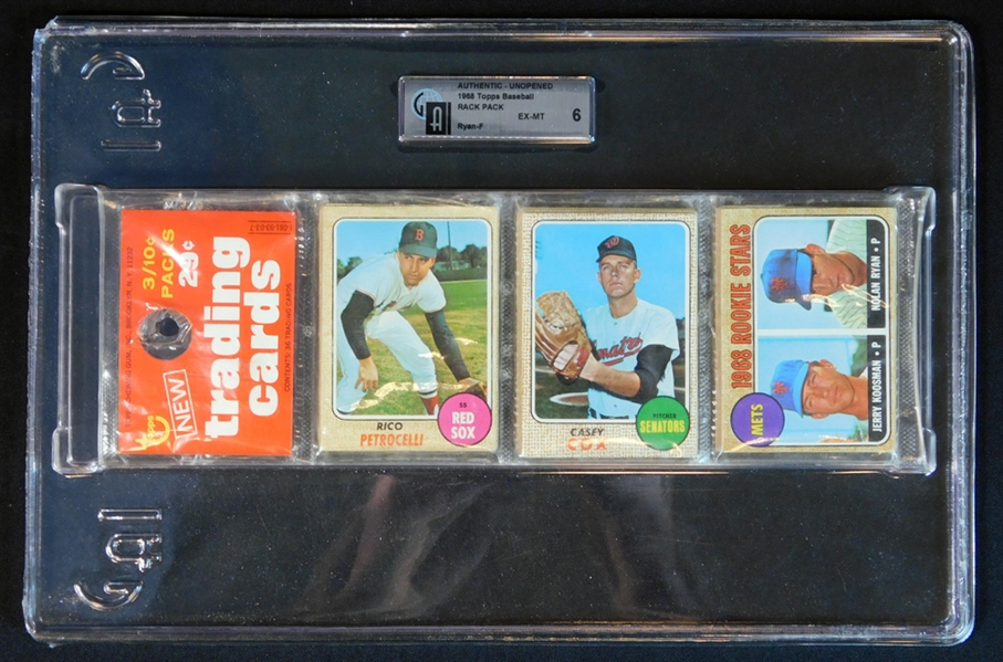 1968 Topps Baseball Unopened Rack Pack with Nolan Ryan on Top GAI 6 EX/MT