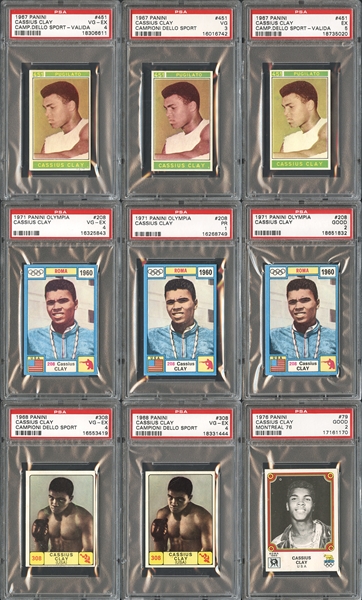 1967-76 Panini Cassius Clay Group of Nine (9) All PSA Graded