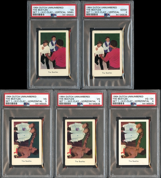 1964 Dutch Unnumbered The Beatles with Cassius Clay Group of Five (5) Cards All PSA Graded 