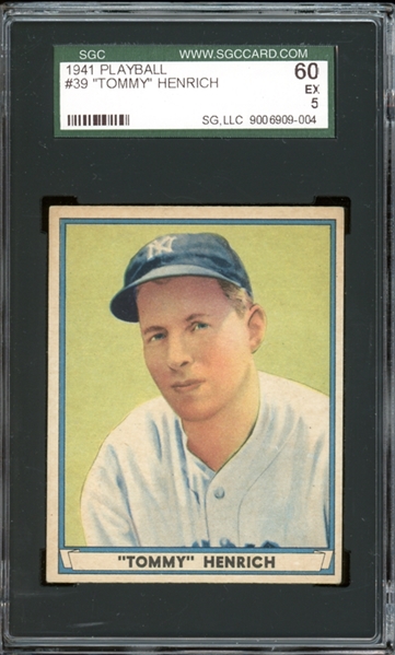 1941 Playball #39 "Tommy" Henrich SGC 5 EX