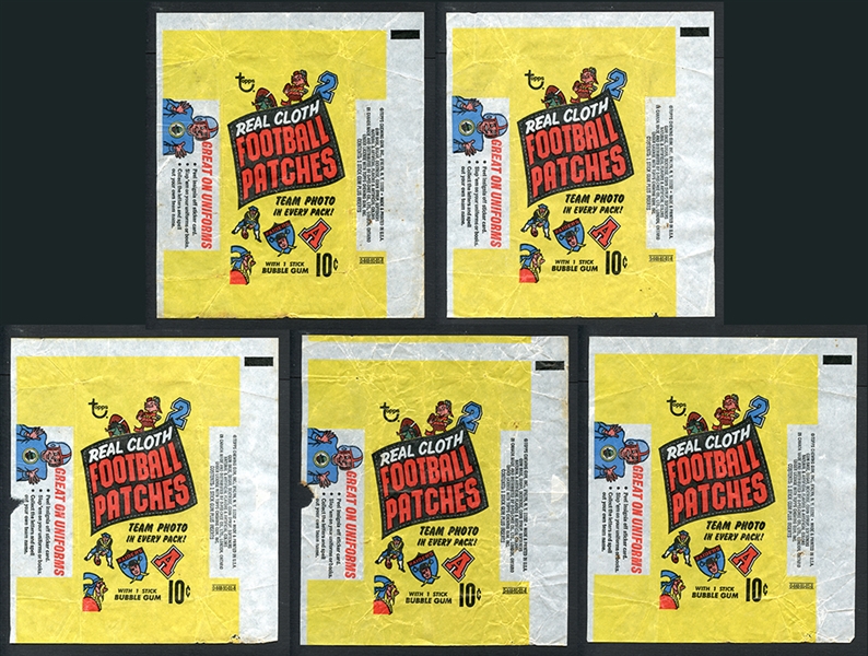 Scarce 1968 Topps Football Cloth Patches Wrapper - Lot of Five (5) Wrappers 