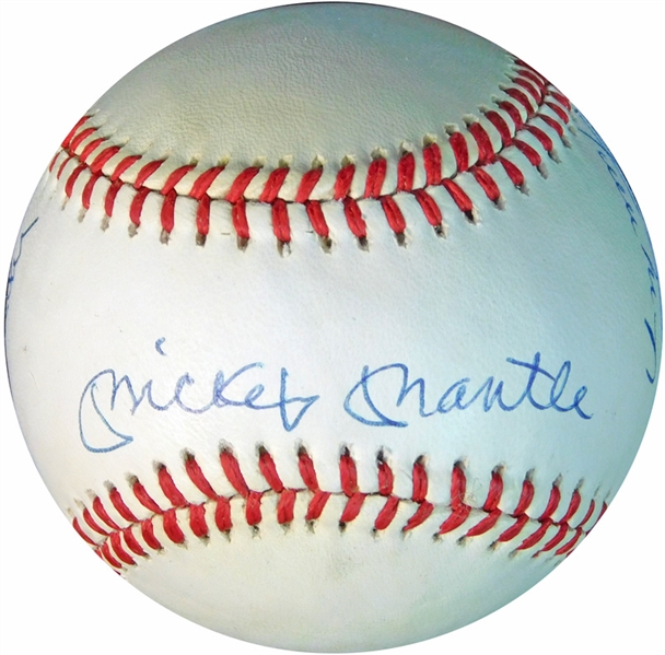 Mickey Mantle, Willie Mays and Duke Snider Signed OAL (Brown) Ball JSA
