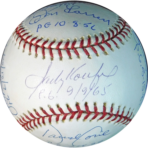 Perfect Game Pitchers Multi-Signed OML (Selig) Ball with (11) Signatures Featuring Koufax, Larsen Etc. JSA