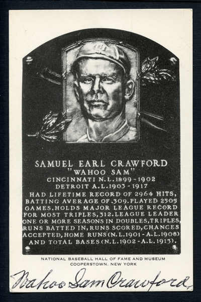 "Wahoo Sam" Crawford Autographed Hall of Fame Postcard JSA LOA 