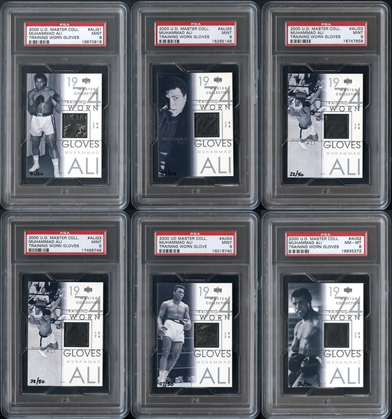 2000 U.D. Master Collection Muhammad Ali Training Worn Gloves Group of Fifteen (15) All PSA Graded 
