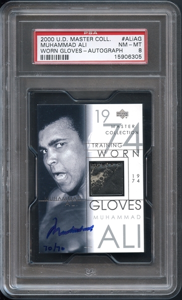 2000 U.D. Master Collection Muhammad Ali Training Worn Gloves Autograph PSA 8 NM-MT