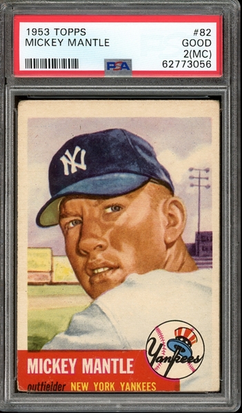 1953 Topps #82 Mickey Mantle PSA 2 (MC) GOOD