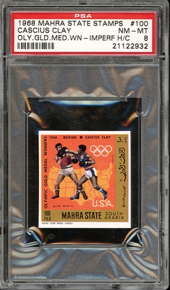 1968 Mahra State Stamps Oly. Gld. Med. Wn - Imperf H/C #100 Cassius Clay PSA 8 NM-MT