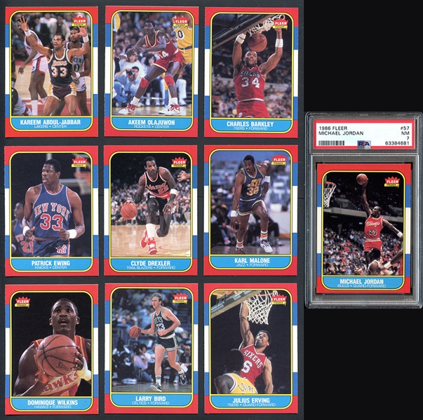1986 Fleer Basketball Set With Stickers and PSA Graded Jordan