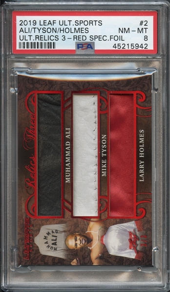 2019 Leaf Ultimate Sports #2 Ultimate Relics Three "Red Special Foil" 3/3 PSA 8 NM-MT