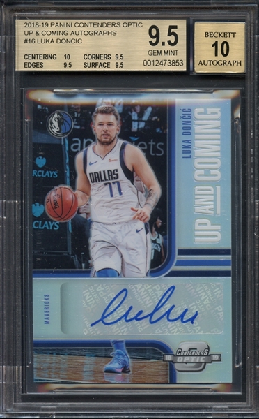 2018-19 Panini Contenders Optic Up and Coming Autographs #16 Luka Doncic BGS 9.5 AUTO 10