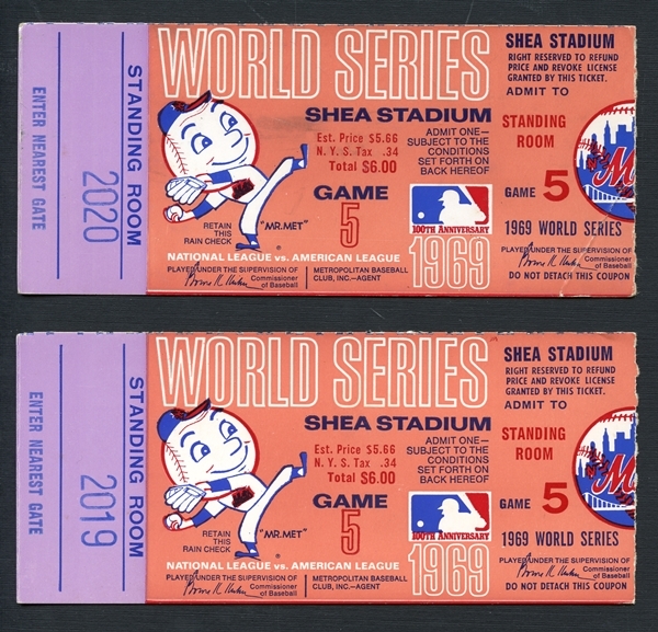 1969 Pair of World Series Game Five Ticket Stubs 