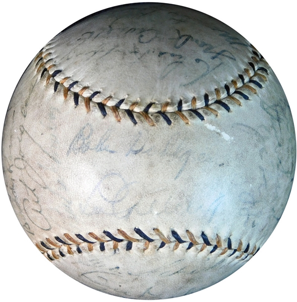 1938 New York Yankees World Champions Team-Signed Ball with (28) Signatures, Gehrig On Sweet Spot JSA