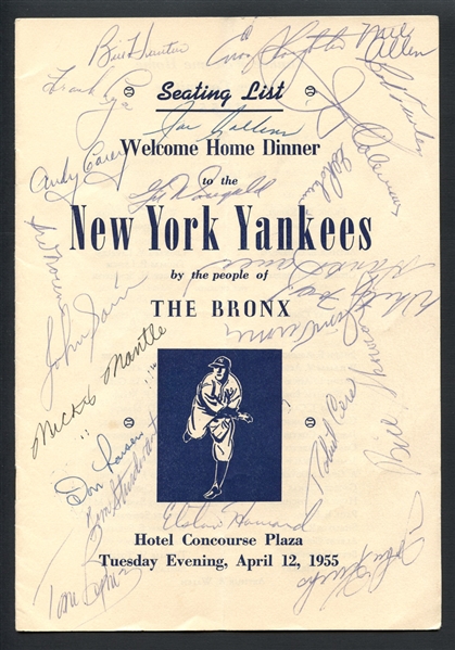 1955 New York Yankees American League Champions Team-Signed Dinner Program with (25) Signatures Featuring Mantle JSA