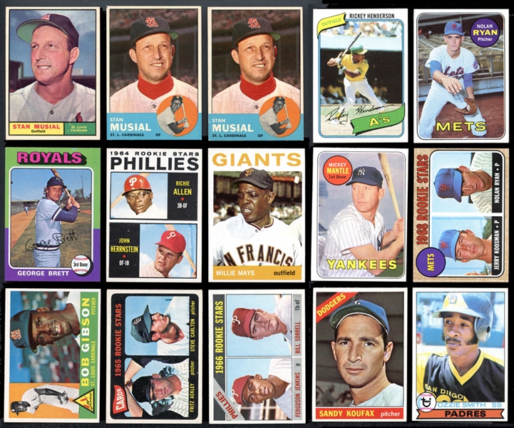 1960-1990 Topps Star Card Group of (59) with Higher Grade Cards-Mantle, Ryan, Mays Etc. 