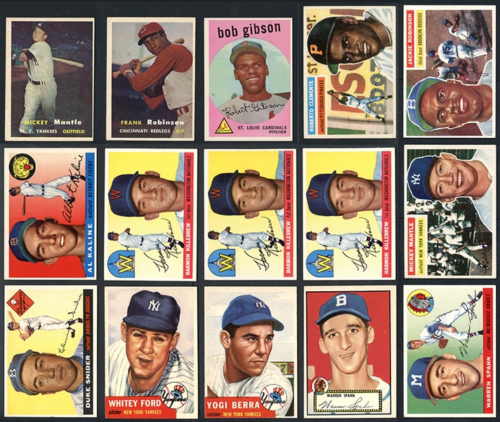 1952-59 Topps Outstanding Star Card Lot of 45 Higher Graded Cards, Mantle, Clemente, J. Robinson, etc. 
