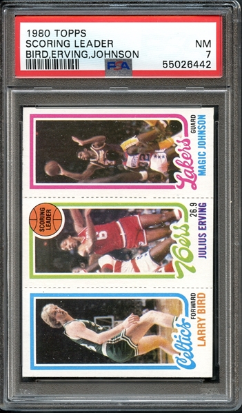 1980 Topps Scoring Leader Bird/Erving/Johnson PSA 7 NM 