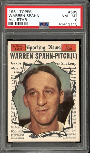 1961 Topps All Star #589 Warren Spahn PSA 8 NM-MT