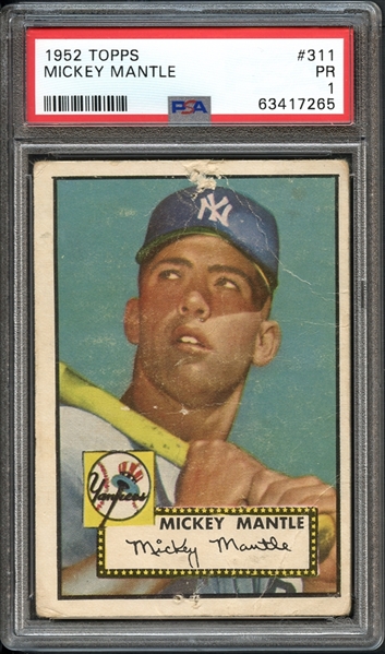 1952 Topps #311 Mickey Mantle PSA 1 PR 