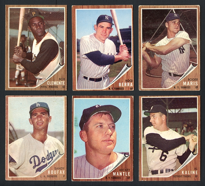 1962 Topps Shoebox Lot of 335 Cards Including Mantle, Koufax, Mays, Aaron and other Hall Of Famers