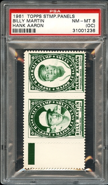 1961 Topps Stamp Panels Hank Aaron Billy Martin PSA 8 NM-MT (OC)