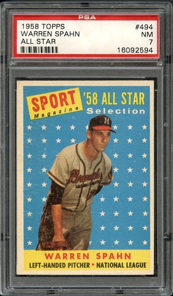 1958 Topps All Star #494 Warren Spahn PSA 7 NM