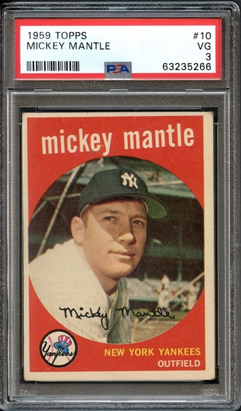 1959 Topps #10 Mickey Mantle PSA 3 VG