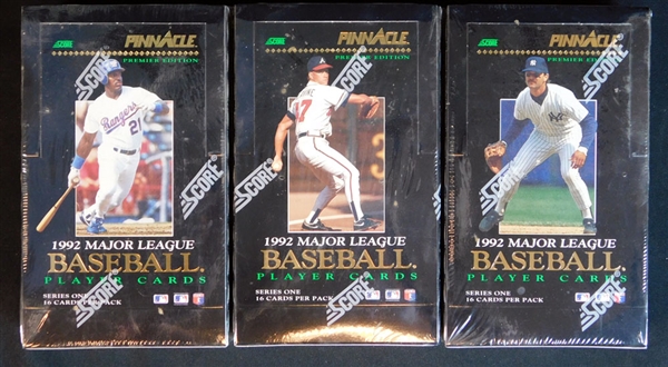 1992 Pinnacle Baseball Series One Unopened Wax Box Group of (3)