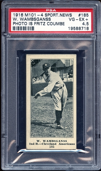 1916 M101-4 Sporting News #185 W. Wambsganns Photo is Fritz Coumme PSA 4.5 VG/EX+