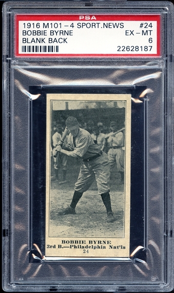 1916 M101-4 Sporting News #24 Bobby Byrne Blank Back PSA 6 EX/MT