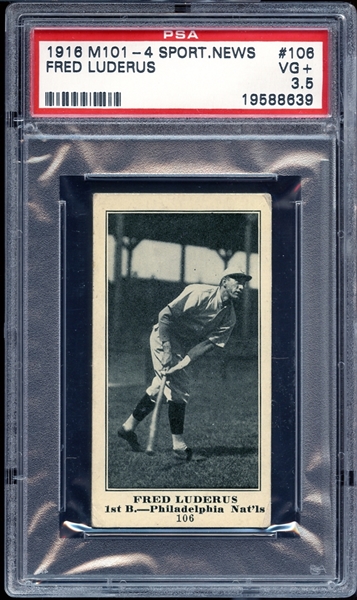 1916 M101-4 Sporting News #106 Fred Luderus PSA 3.5 VG+