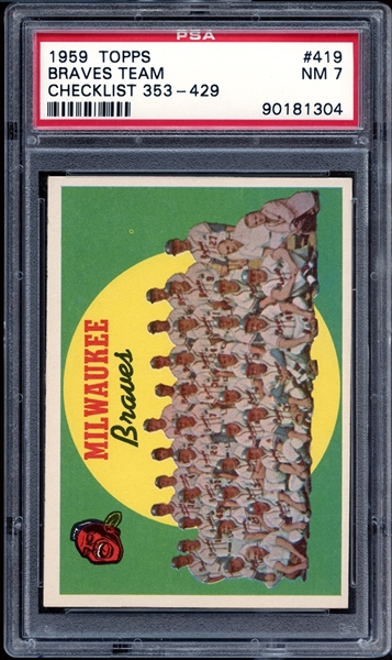 1959 Topps #419 Braves Team PSA 7 NM